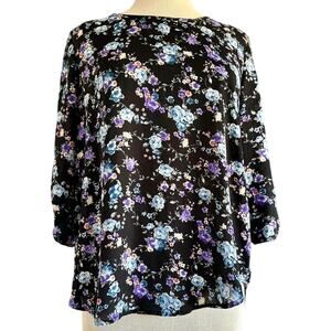 Womens Top Size Large Black Floral Dark Cottage FemGoth Conservative Office
